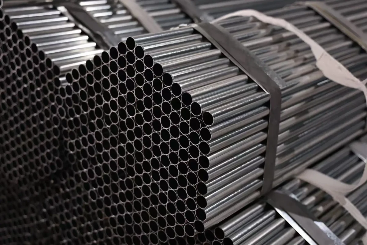 Round galvanized steel pipe close-up