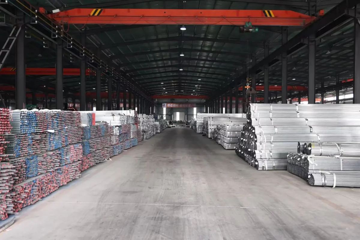 Industrial warehouse with galvanized steel pipe stock