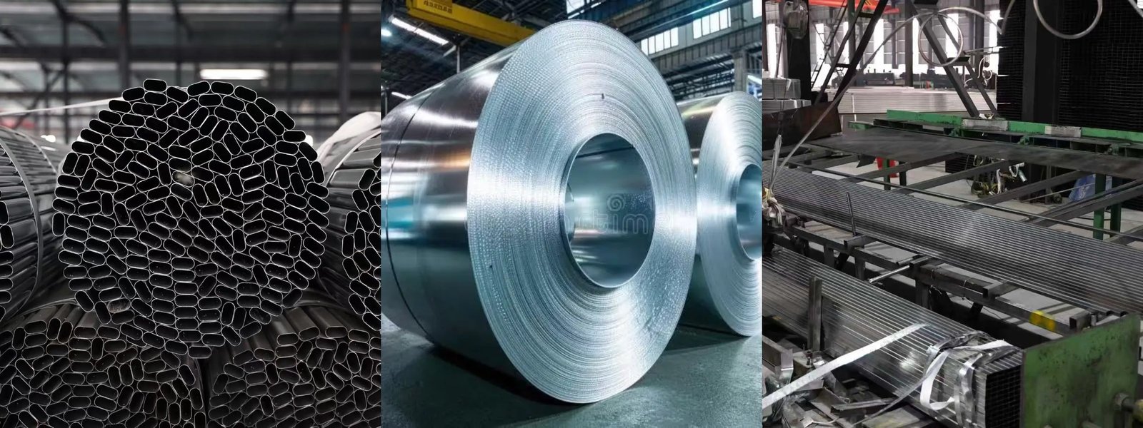 Main products display showing steel pipe, coil and processing support