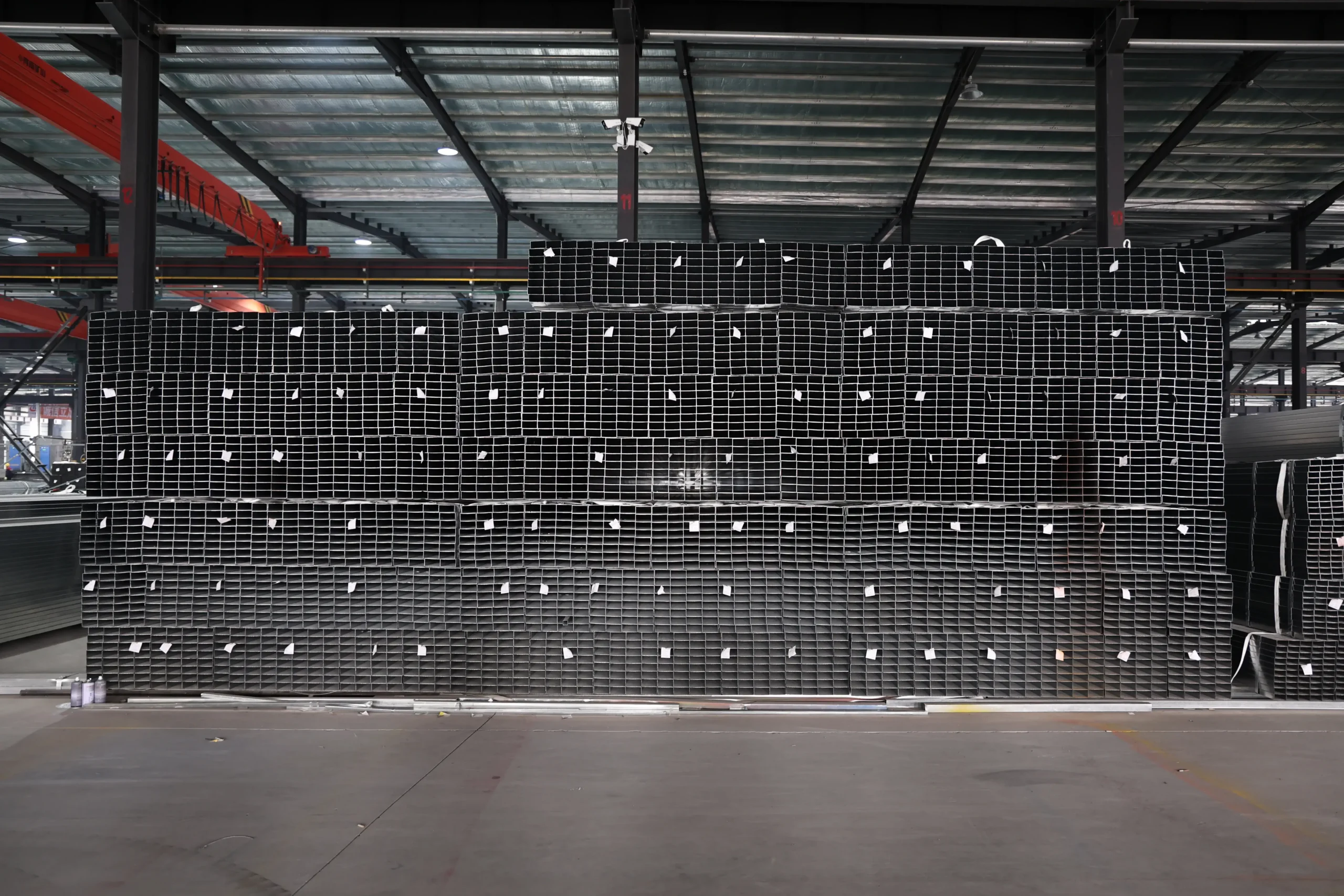 Rectangular galvanized pipe stacked for project supply